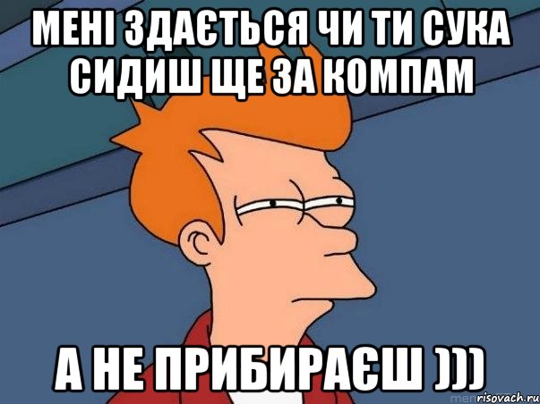 Мені здається чи ти сука сидиш ще за компам а не прибираєш ))), Мем  Фрай (мне кажется или)