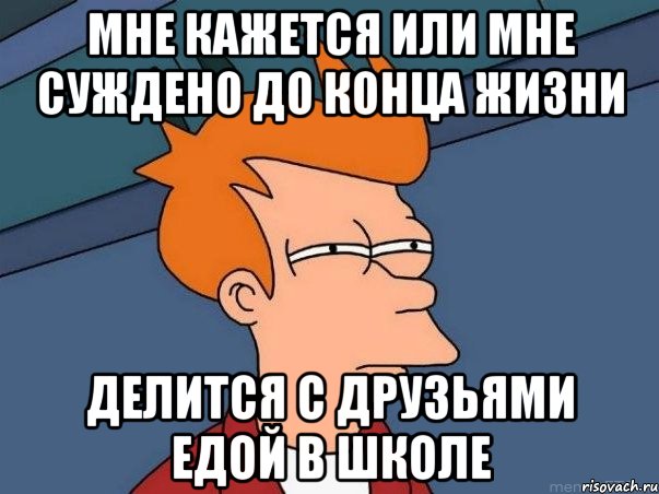 Мне кажется или мне суждено до конца жизни Делится с друзьями едой в школе, Мем  Фрай (мне кажется или)