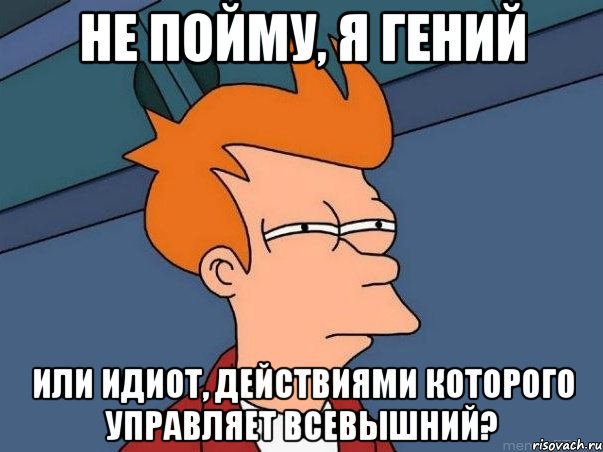 Не пойму, я гений Или идиот, действиями которого управляет всевышний?, Мем  Фрай (мне кажется или)