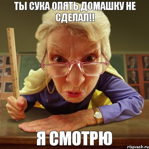 я смотрю ТЫ СУКА ОПЯТЬ ДОМАШКУ НЕ СДЕЛАЛ!!, Мем Злая училка