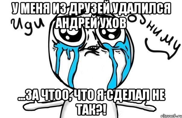 У меня из друзей удалился Андрей Ухов ...за чтоо, что я сделал не так?!, Мем Иди обниму