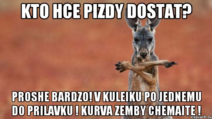 kto hce pizdy dostat? proshe bardzo! v kuleiku po jednemu do prilavku ! kurva zemby chemaite !, Мем kenguru