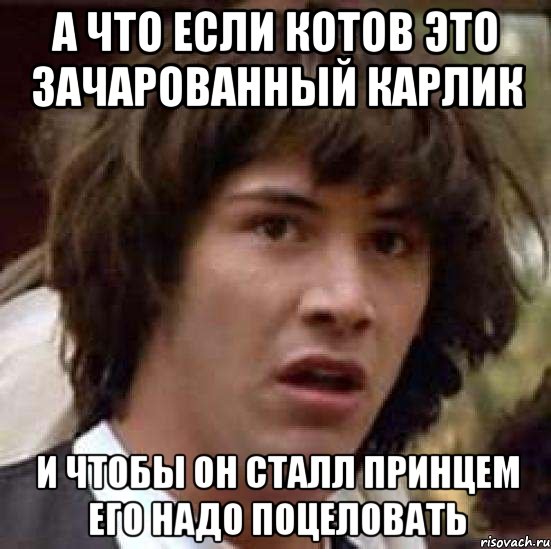 А что если котов это зачарованный карлик И чтобы он сталл принцем его надо поцеловать, Мем А что если (Киану Ривз)