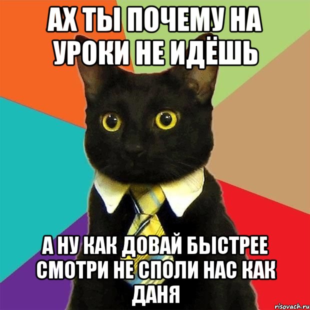 ах ты почему на уроки не идёшь а ну как довай быстрее смотри не споли нас как даня, Мем  Кошечка