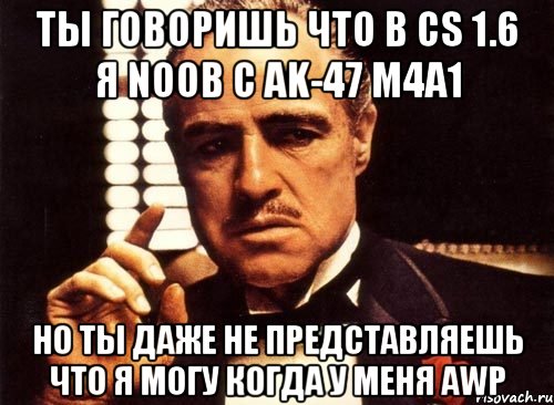 Ты говоришь что в CS 1.6 я Noob с ak-47 m4a1 но ты даже не представляешь что я могу когда у меня awp, Мем крестный отец