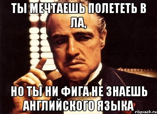 Ты мечтаешь полететь в ЛА, Но ты ни фига не знаешь английского языка, Мем крестный отец