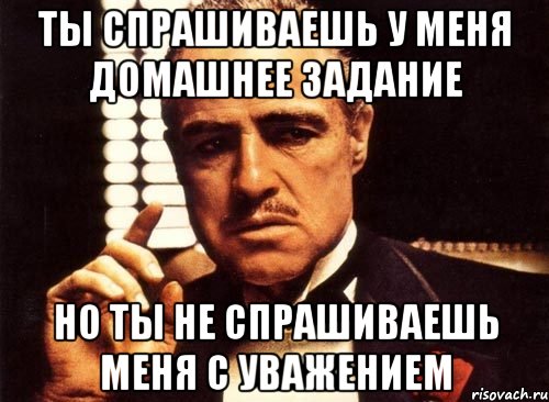 ты спрашиваешь у меня домашнее задание но ты не спрашиваешь меня с уважением, Мем крестный отец