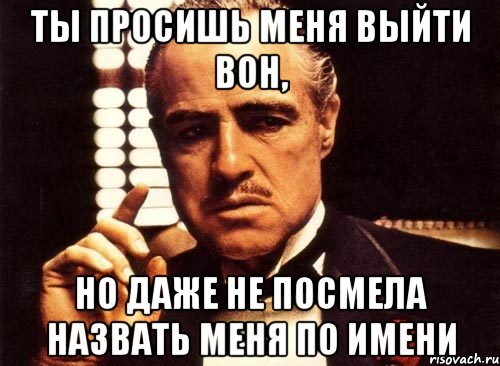 ты просишь меня выйти вон, но даже не посмела назвать меня по имени, Мем крестный отец