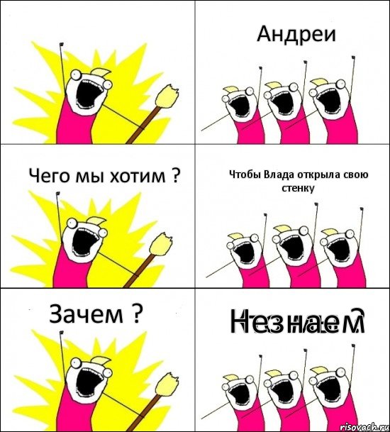 Кто мы ? Андреи Чего мы хотим ? Чтобы Влада открыла свою стенку Зачем ? Незнаем