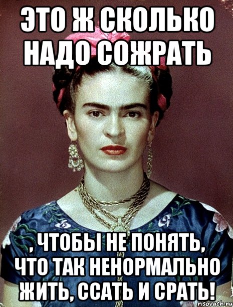 Это ж сколько надо сожрать , чтобы не понять, что так ненормально жить, ссать и срать!, Мем Magdalena Carmen Frieda Kahlo Ca