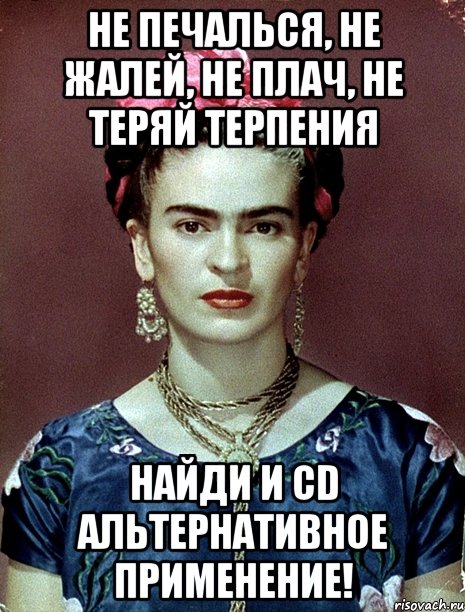 Не печалься, не жалей, не плач, не теряй терпения Найди и CD альтернативное применение!, Мем Magdalena Carmen Frieda Kahlo Ca