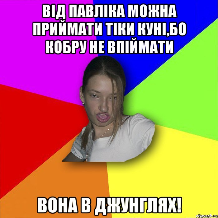 ВІД ПАВЛІКА МОЖНА ПРИЙМАТИ ТІКИ КУНІ,БО КОБРУ НЕ ВПІЙМАТИ ВОНА В ДЖУНГЛЯХ!, Мем мала