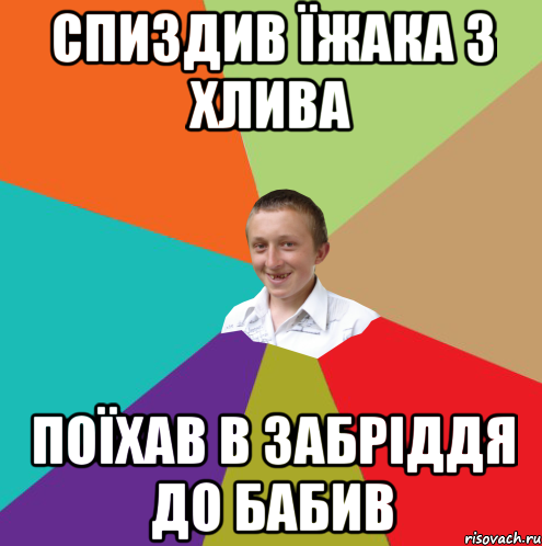 Спиздив їжака з хлива Поїхав в Забріддя до бабив