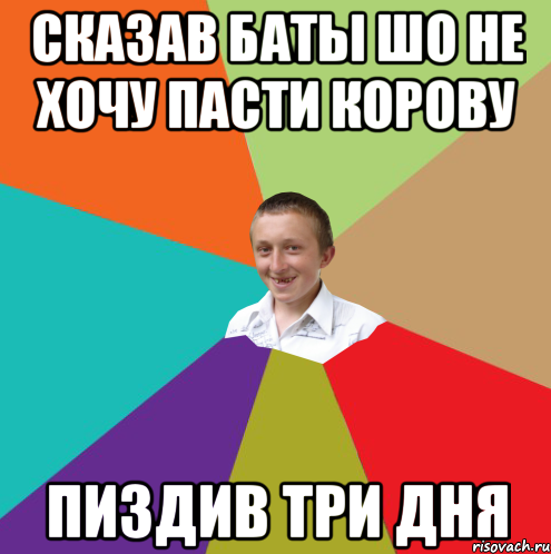 СКАЗАВ БАТЫ ШО НЕ ХОЧУ ПАСТИ КОРОВУ ПИЗДИВ ТРИ ДНЯ, Мем  малый паца