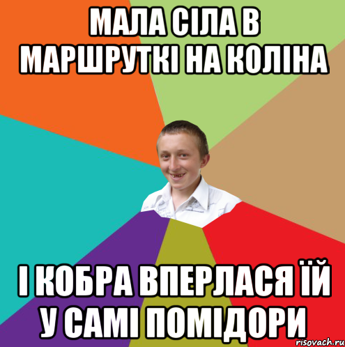 Мала сіла в маршруткі на коліна І кобра вперлася їй у самі помідори, Мем  малый паца