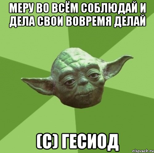 МЕРУ ВО ВСЁМ СОБЛЮДАЙ И ДЕЛА СВОИ ВОВРЕМЯ ДЕЛАЙ (с) Гесиод, Мем Мастер Йода