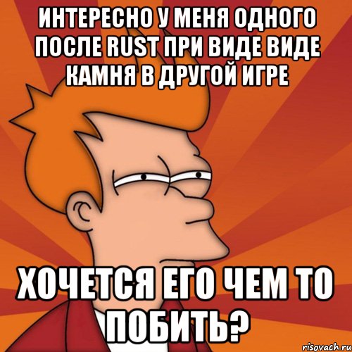 Интересно у меня одного после RUST при виде виде камня в другой игре хочется его чем то побить?, Мем Мне кажется или (Фрай Футурама)