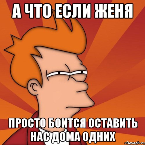 А что если Женя просто боится оставить нас дома одних, Мем Мне кажется или (Фрай Футурама)
