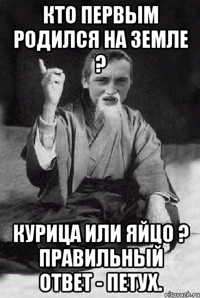 Кто первым родился на земле ? Курица или яйцо ? Правильный ответ - петух., Мем Мудрий паца