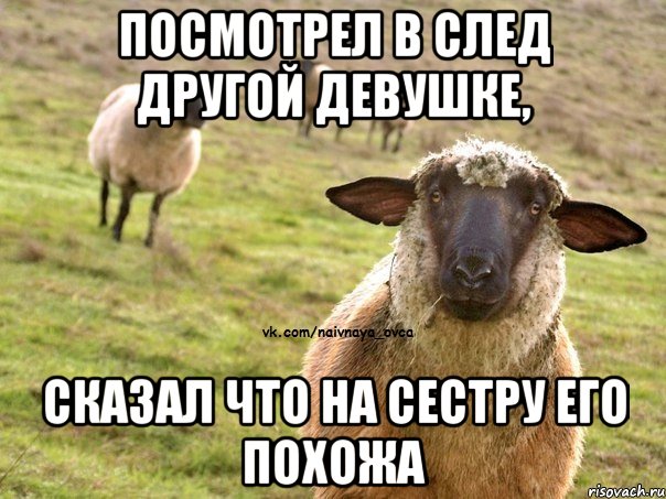 посмотрел в след другой девушке, сказал что на сестру его похожа, Мем  Наивная Овца