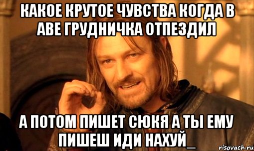 какое крутое чувства когда в аве грудничка отпездил а потом пишет сюкя а ты ему пишеш иди нахуй_, Мем Нельзя просто так взять и (Боромир мем)