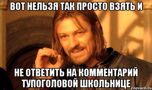 Вот нельзя так просто взять и не ответить на комментарий тупоголовой школьнице, Мем Нельзя просто так взять и (Боромир мем)