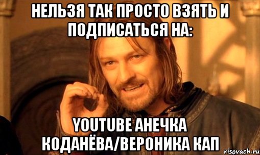 нельзя так просто взять и подписаться на: YouTube Анечка Коданёва/Вероника Кап, Мем Нельзя просто так взять и (Боромир мем)