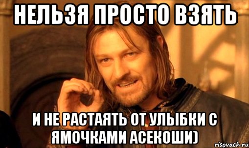 нельзя просто взять и не растаять от улыбки с ямочками Асекоши), Мем Нельзя просто так взять и (Боромир мем)