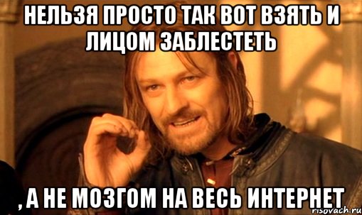 Нельзя просто так вот взять и лицом заблестеть , а не мозгом на весь интернет, Мем Нельзя просто так взять и (Боромир мем)