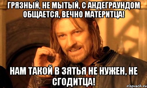 Грязный, не мытый, с андеграундом общается, вечно материтца! Нам такой в зятья не нужен, не сгодитца!, Мем Нельзя просто так взять и (Боромир мем)