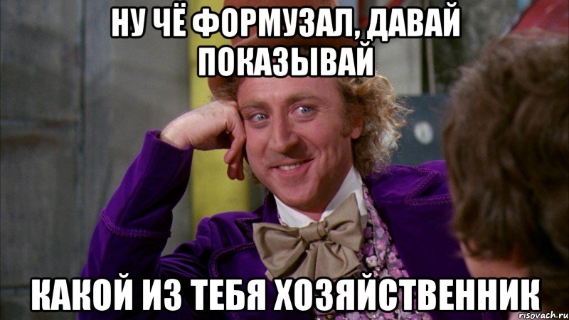 Ну чё Формузал, давай показывай какой из тебя хозяйственник, Мем Ну давай расскажи (Вилли Вонка)