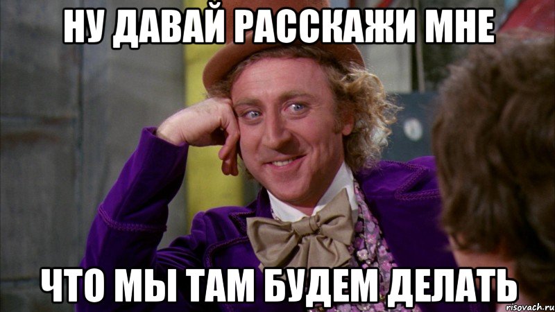 ну давай расскажи мне что мы там будем делать, Мем Ну давай расскажи (Вилли Вонка)