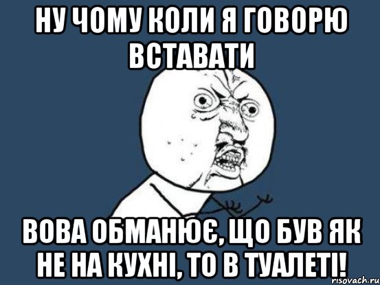 ну чому коли я говорю вставати Вова обманює, що був як не на кухні, то в туалеті!, Мем Ну почему