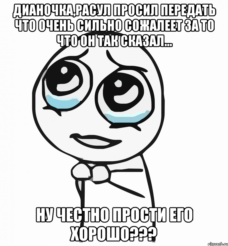 Дианочка,Расул просил передать что очень сильно сожалеет за то что он так сказал... ну честно прости его хорошо???, Мем  ну пожалуйста (please)