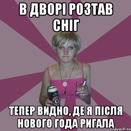 в дворі розтав сніг тепер видно, де я після нового года ригала, Мем Чотка мала