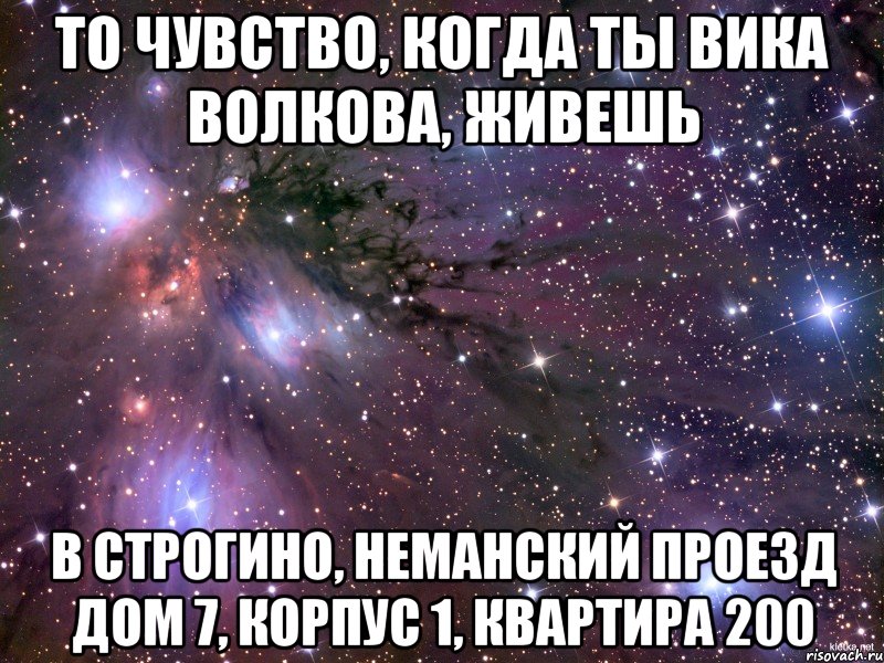 То чувство, когда ты Вика Волкова, живешь в Строгино, Неманский проезд дом 7, корпус 1, квартира 200, Мем Космос