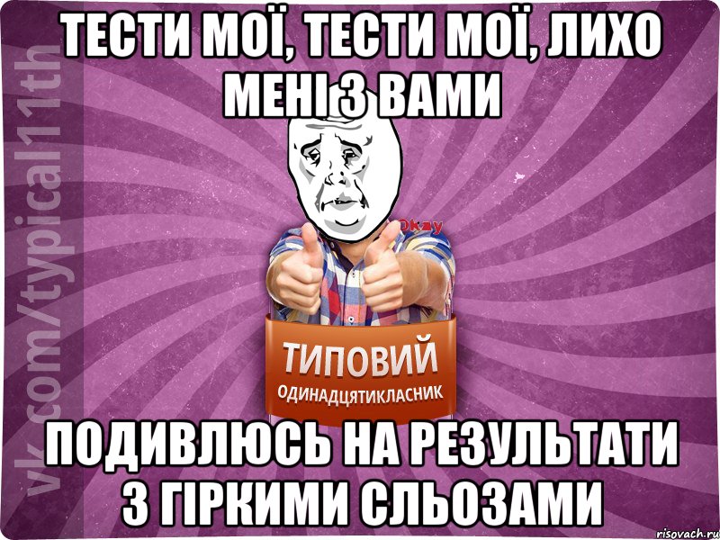 Тести мої, тести мої, лихо мені з вами Подивлюсь на результати з гіркими сльозами