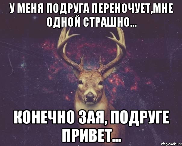 У меня подруга переночует,мне одной страшно... Конечно зая, подруге привет...