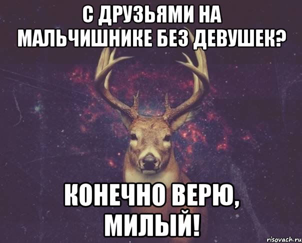 С друзьями на мальчишнике без девушек? Конечно верю, милый!