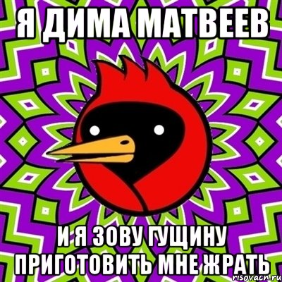 я дима матвеев и я зову гущину приготовить мне жрать, Мем Омская птица