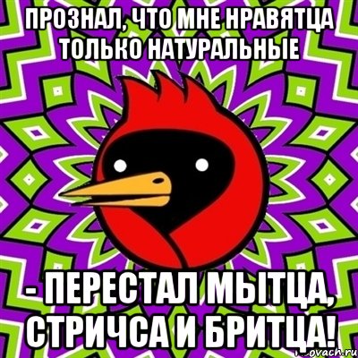 Прознал, что мне нравятца только натуральные - перестал мытца, стричса и бритца!