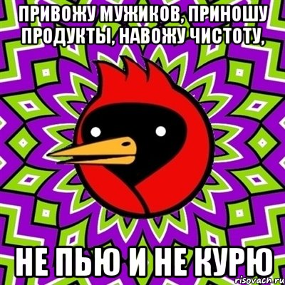 Привожу мужиков, приношу продукты, навожу чистоту, не пью и не курю, Мем Омская птица