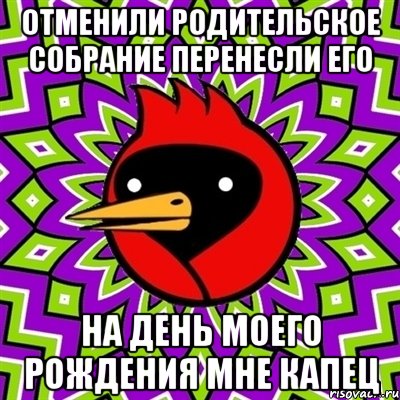 отменили родительское собрание перенесли его на день моего рождения мне капец, Мем Омская птица