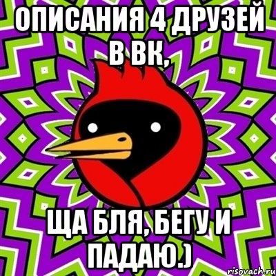 Описания 4 друзей в вк, Ща бля, бегу и падаю.), Мем Омская птица