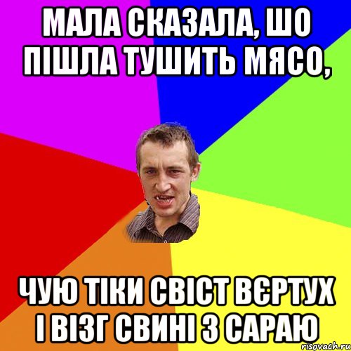 мала сказала, шо пішла тушить мясо, чую тіки свіст вєртух і візг свині з сараю