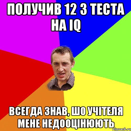 Получив 12 з теста на IQ всегда знав, шо учітеля мене недооцінюють, Мем Чоткий паца