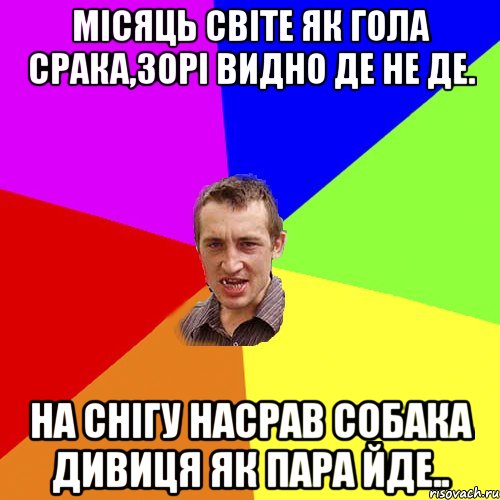 Місяць світе як гола срака,зорі видно де не де. на снігу насрав собака дивиця як пара йде.., Мем Чоткий паца