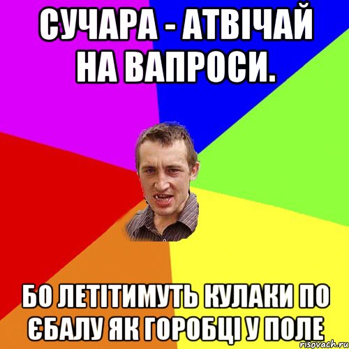 Сучара - атвічай на вапроси. Бо летітимуть кулаки по єбалу як горобці у поле, Мем Чоткий паца