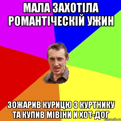 МАЛА ЗАХОТІЛА РОМАНТІЧЕСКІЙ УЖИН ЗОЖАРИВ КУРИЦЮ З КУРТНИКУ ТА КУПИВ МІВІНИ И ХОТ-ДОГ, Мем Чоткий паца