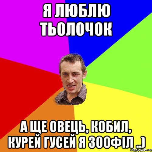 я люблю тьолочок а ще овець, кобил, курей гусей я зоофіл ..), Мем Чоткий паца